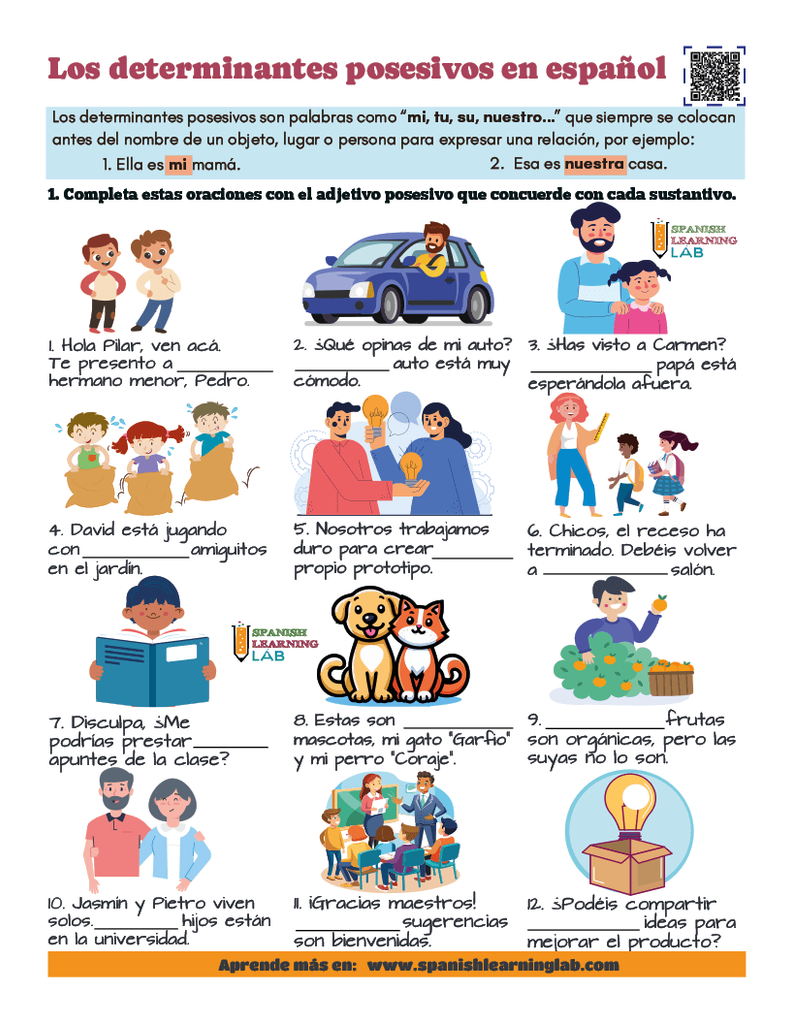 los determinantes posesivos en español ejercicios pdf con oraciones sobre posesivos átonos