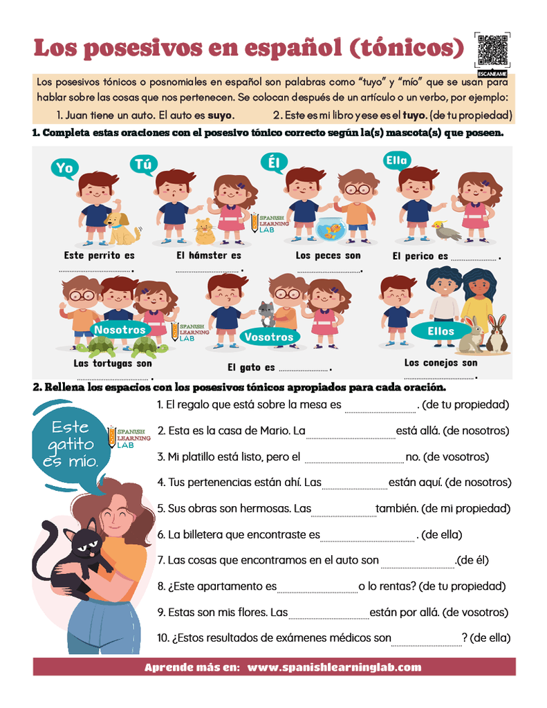 los posesivos en español tónicos o posnomiales ejercicios pdf