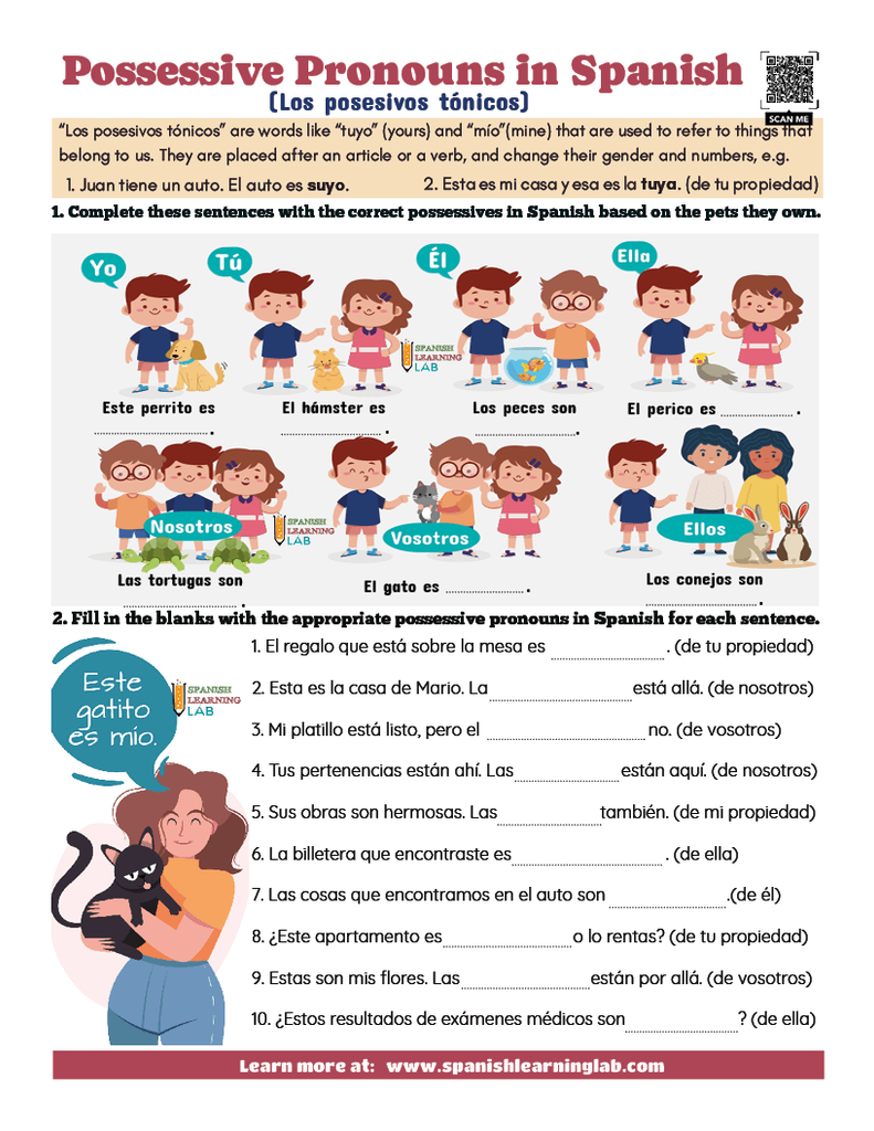 possessive pronouns in Spanish worksheet pdf with exercises