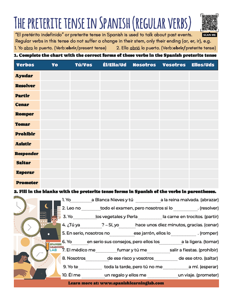 The Preterite Tense in Spanish (regular verbs) - PDF Worksheet ...