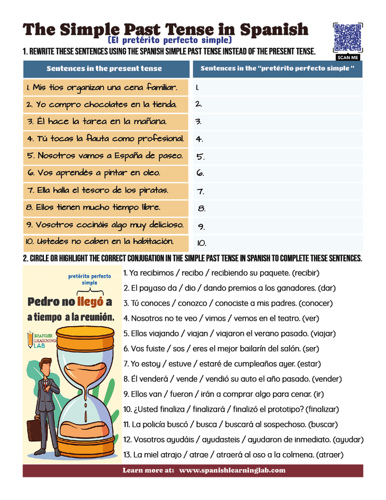 the simple past tense in spanish worksheet pdf pretérito perfecto simple